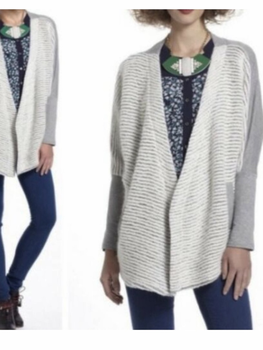 Anthropologie Dolan gray/cream striped dolman sleeve cardigan sweater Size Small